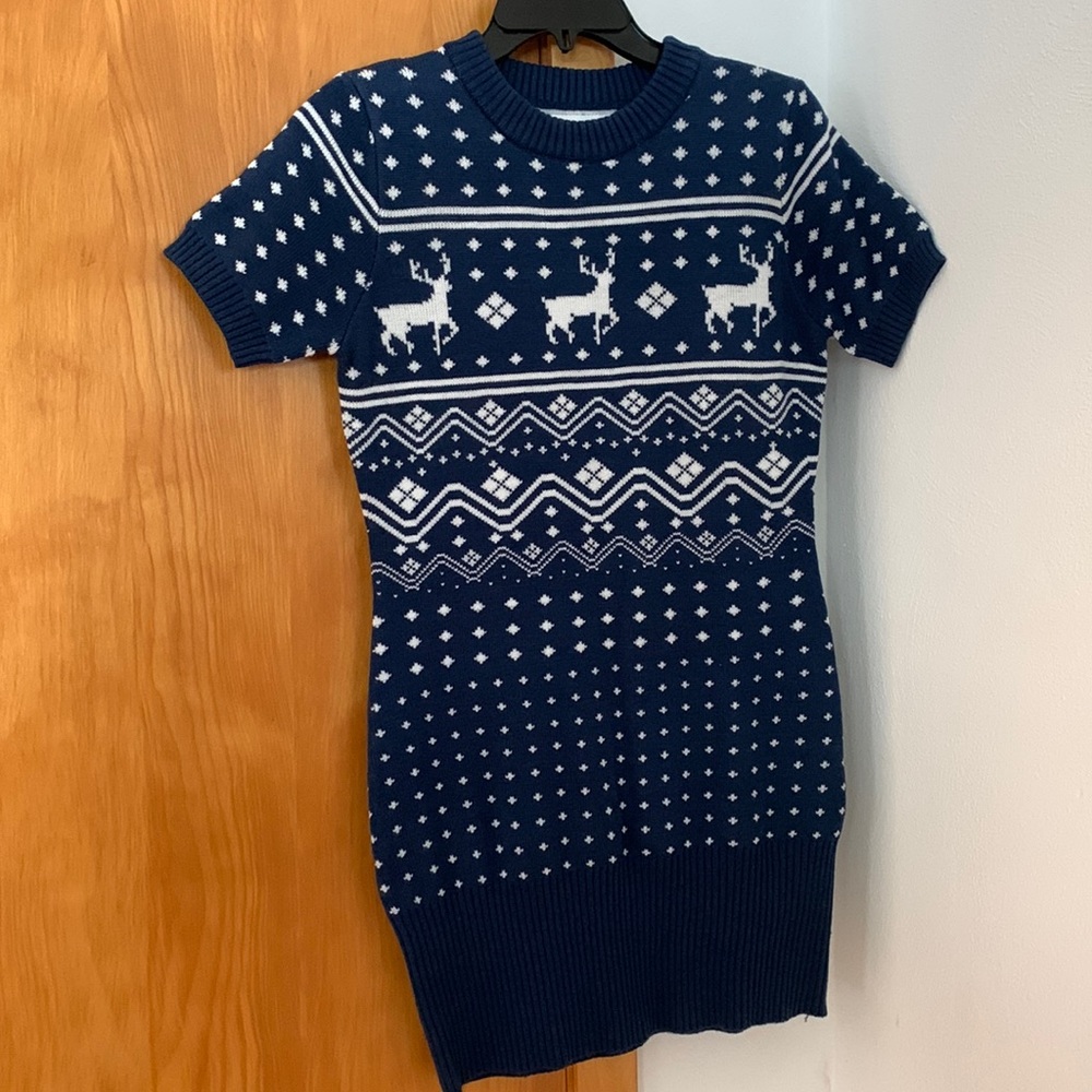 Tipsy Elves fairisle scandi reindeer Holiday bodycon mini sweater dress. Sz S